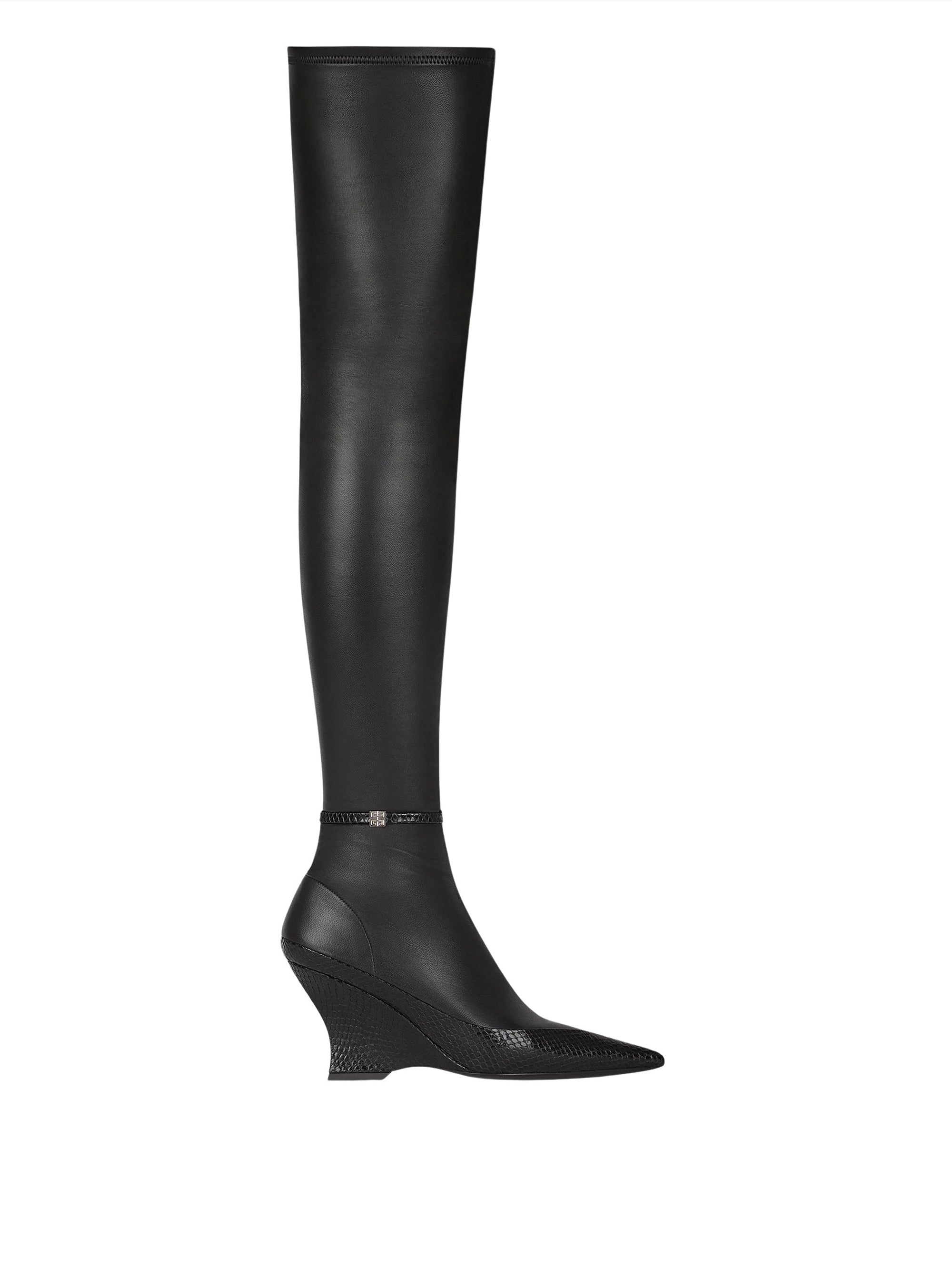 Cuissardes Raven 80 en cuir et serpent d'eau - Black