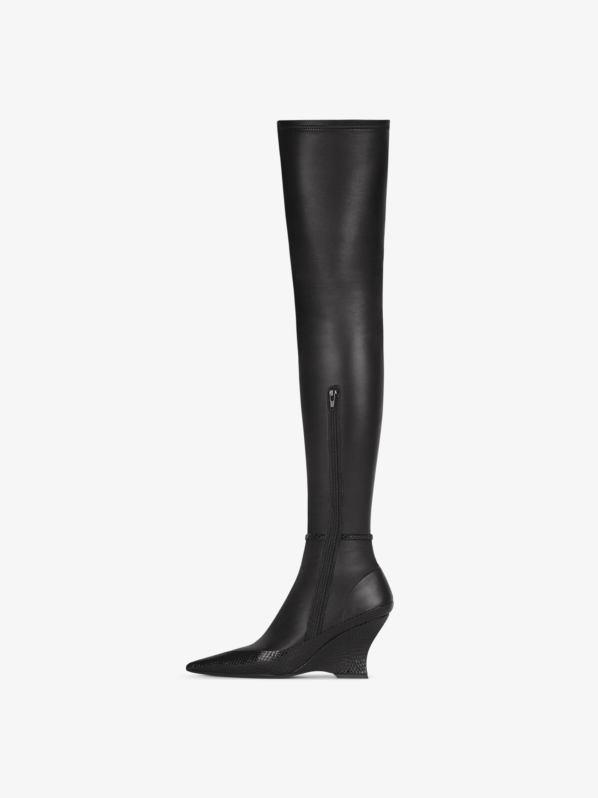 Cuissardes Raven 80 en cuir et serpent d'eau - Black