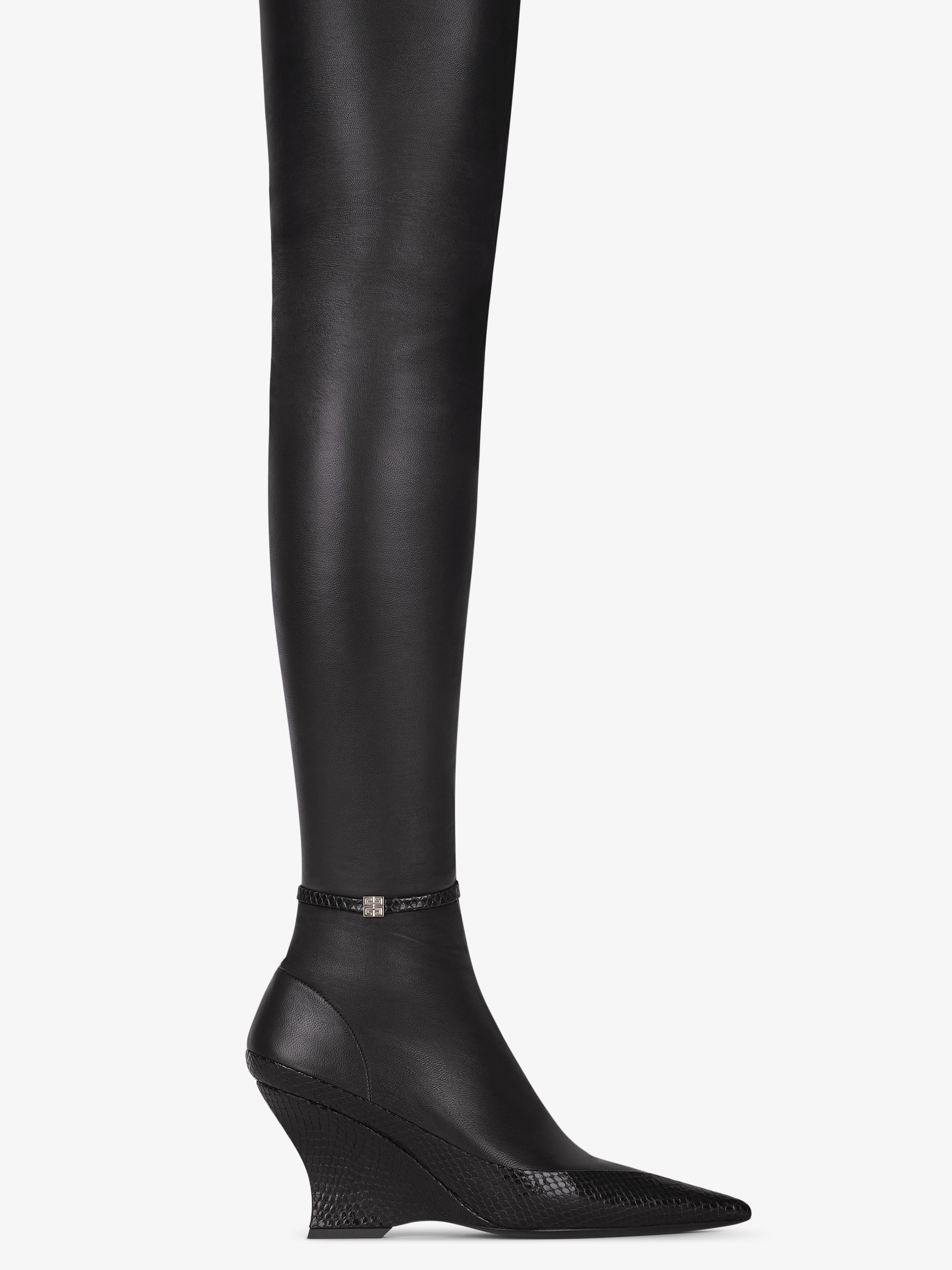 Cuissardes Raven 80 en cuir et serpent d'eau - Black