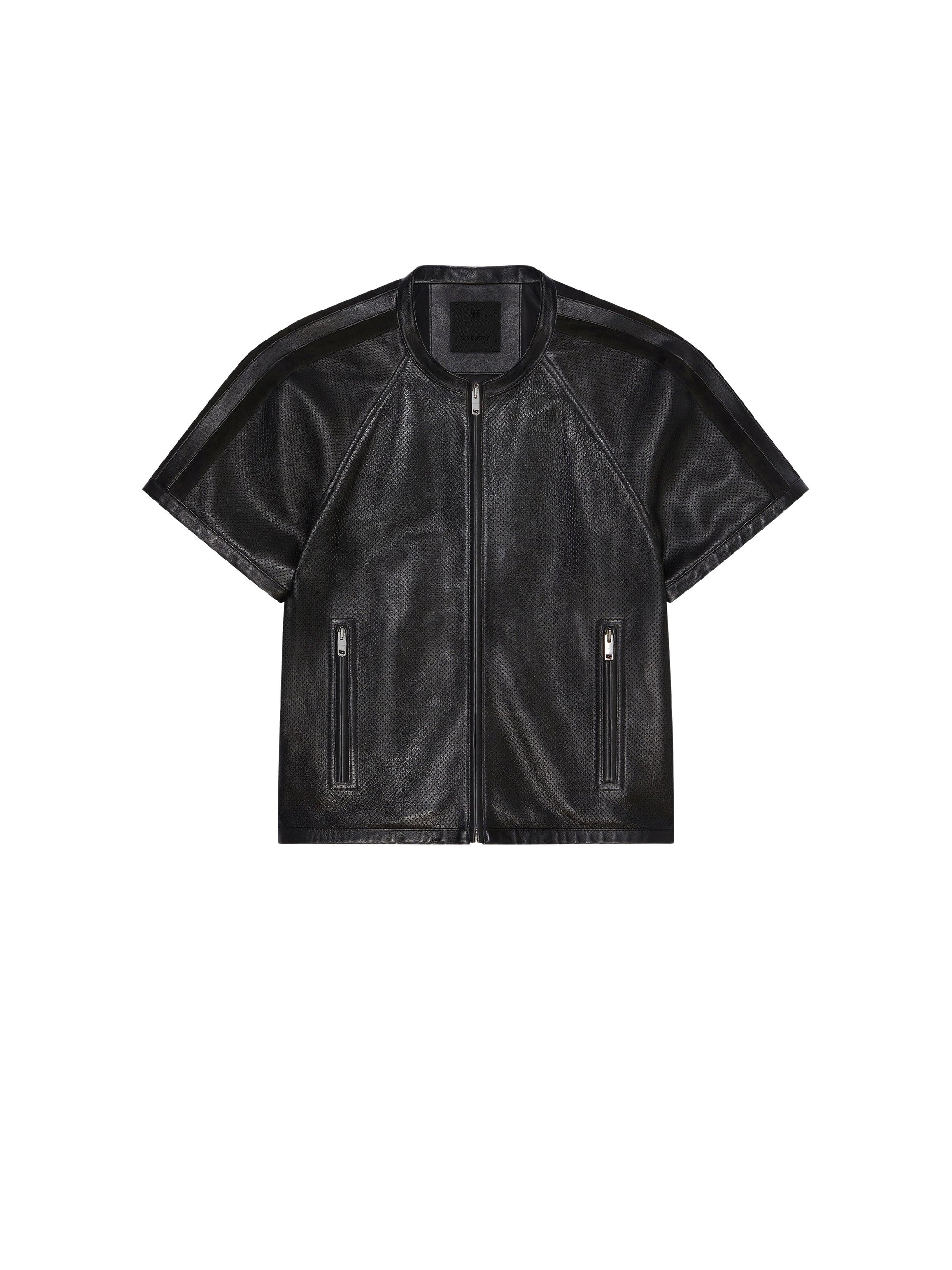 SHORT SLEEVE LEATHER PERFORATED BLOUSON