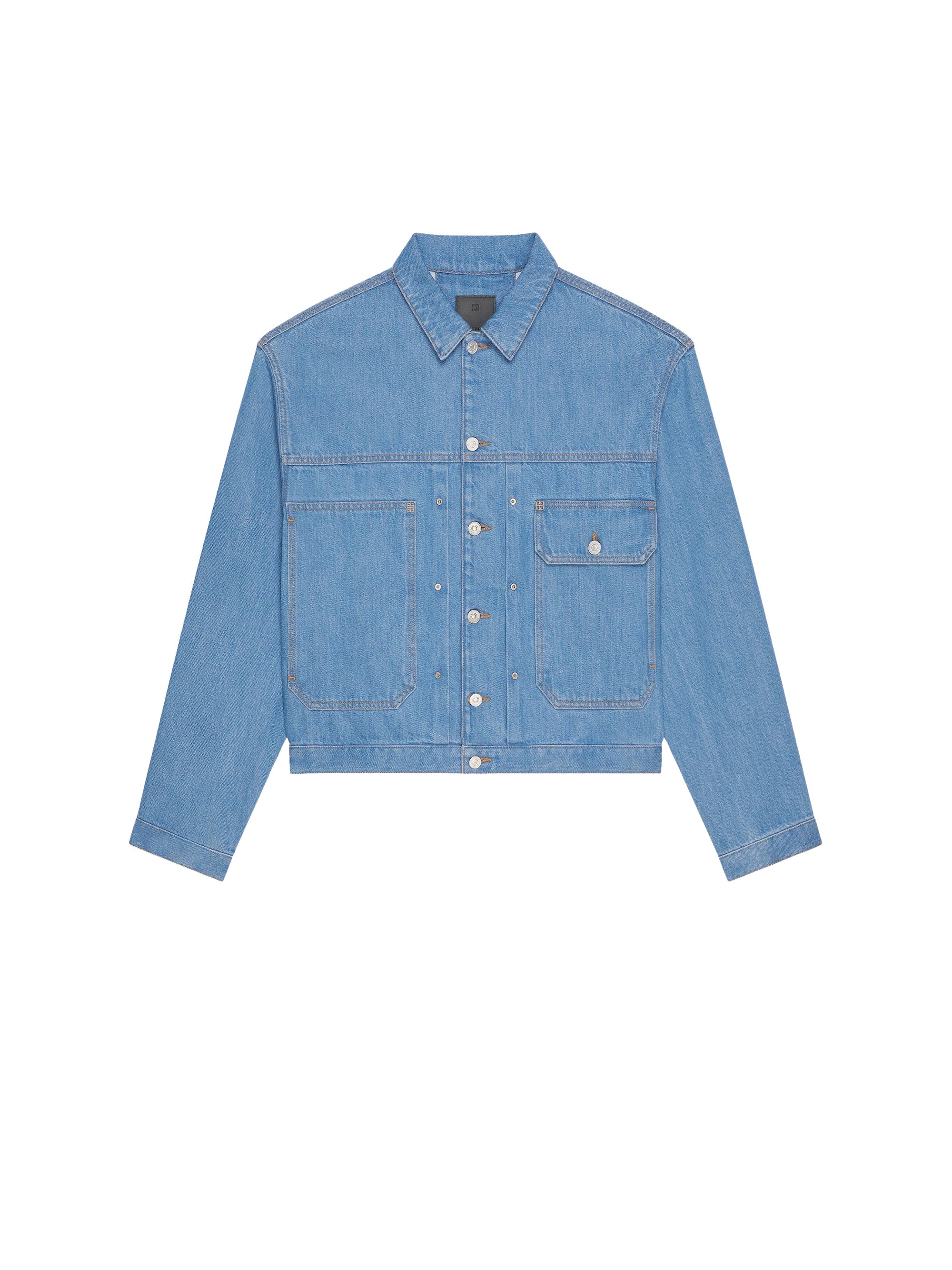 PLEATED AND SNAPPED DENIM JACKET