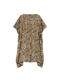 Robe caftan en soie imprimée léopard - Beige & Black