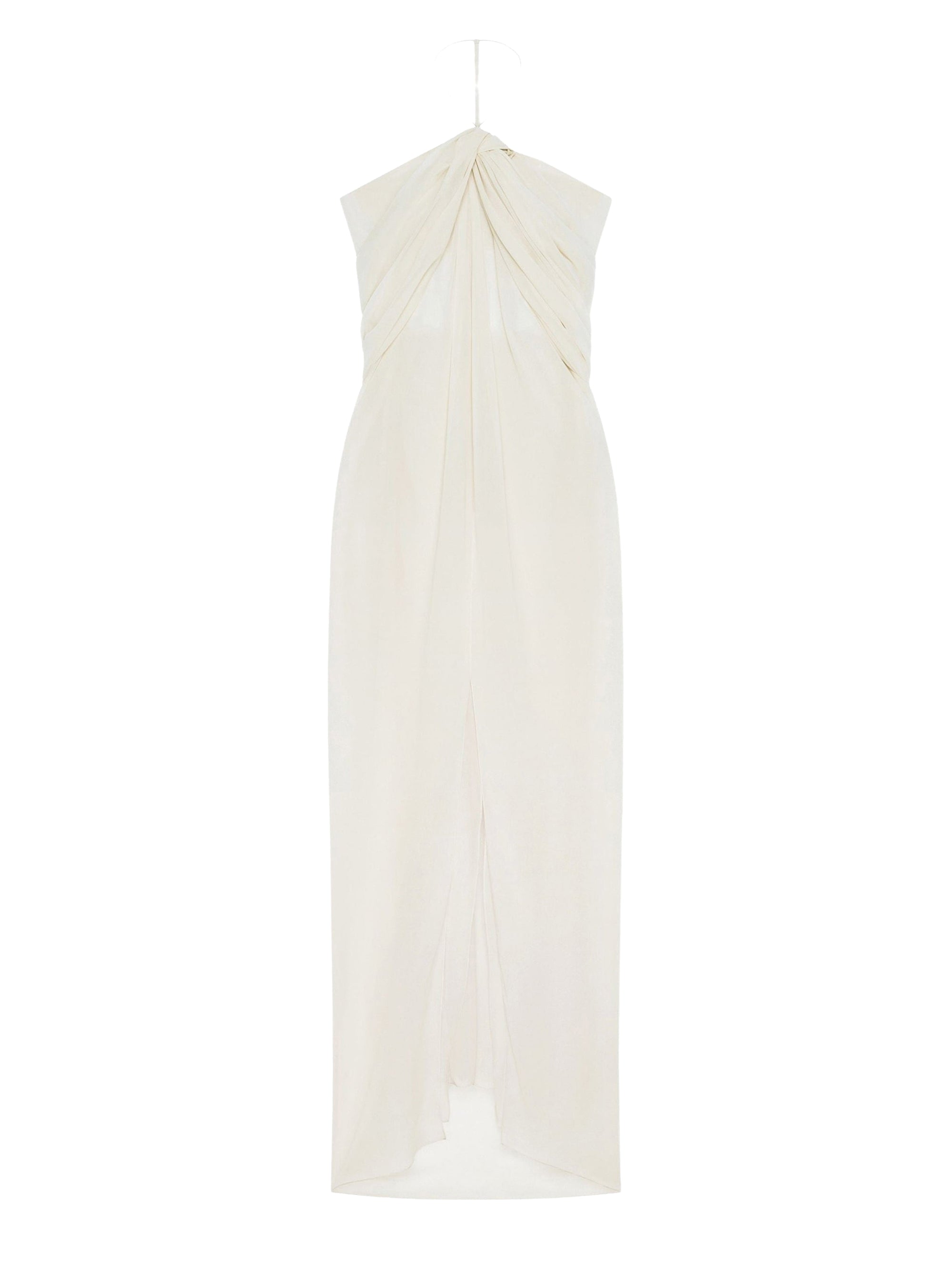 Robe du soir drapée en soie avec détail cristaux - Eggshell