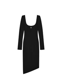 DEEP NECK RIB LONG SLEEVE DRESS