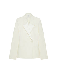 Veste Slim en laine et mohair à col satin - Ecru