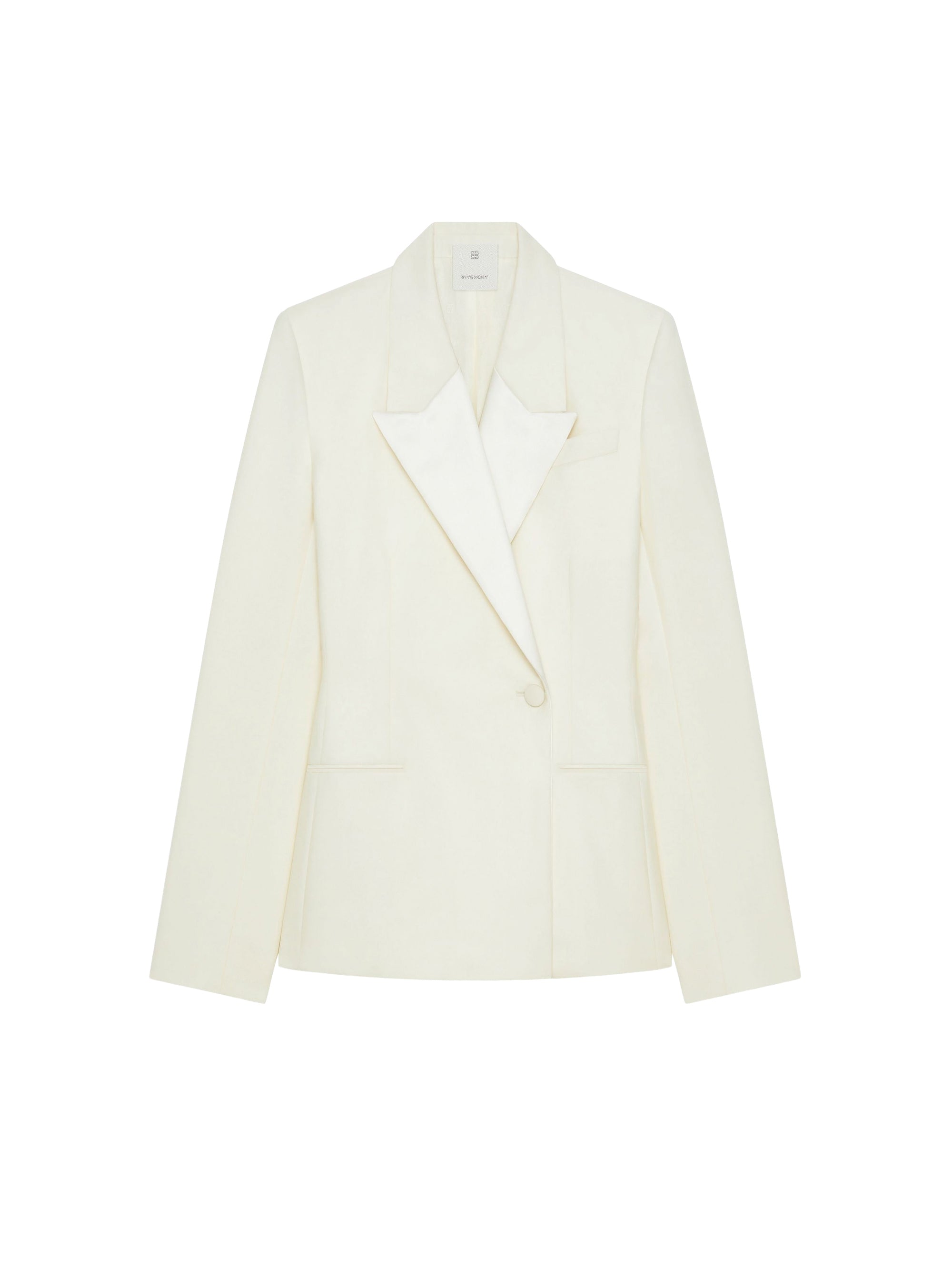 Veste Slim en laine et mohair à col satin - Ecru