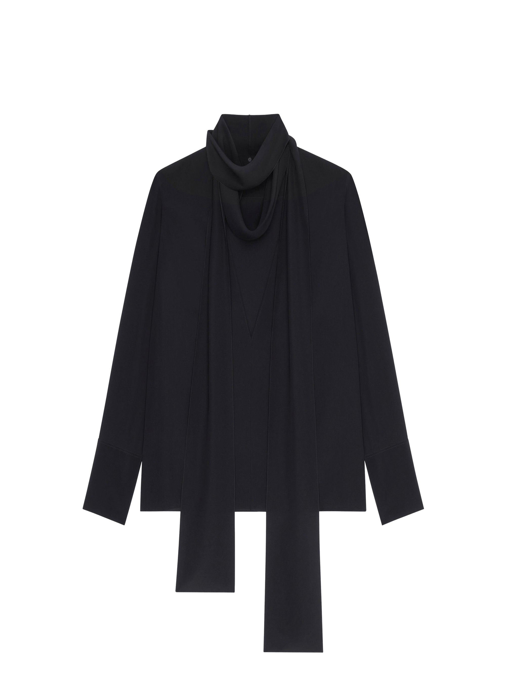 Blouse en soie avec longue lavallière détachable - Black