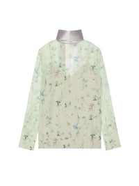 SILK CHIFFON ACID GREEN FLOWERS