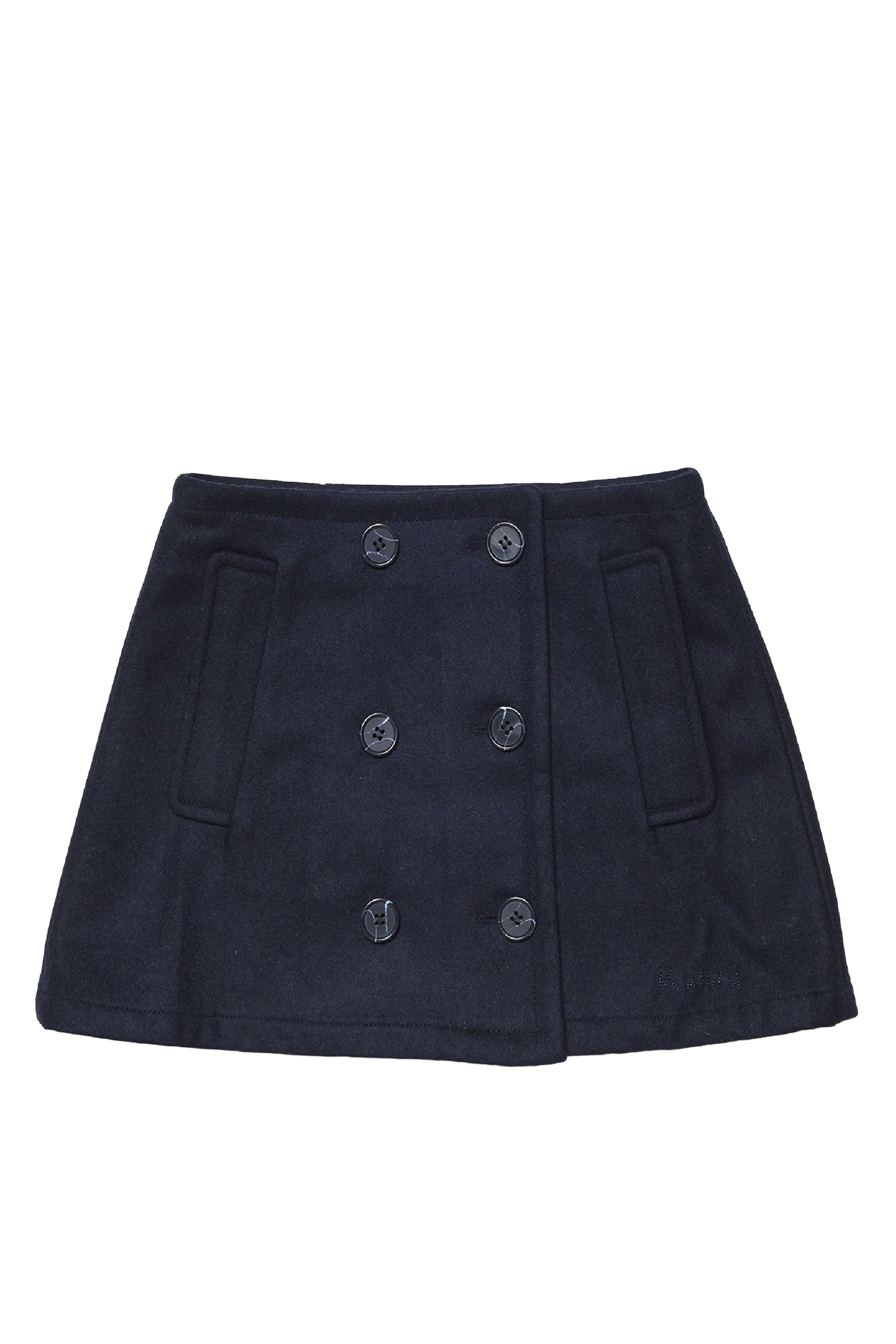 Wool button skirt - Blue Navy