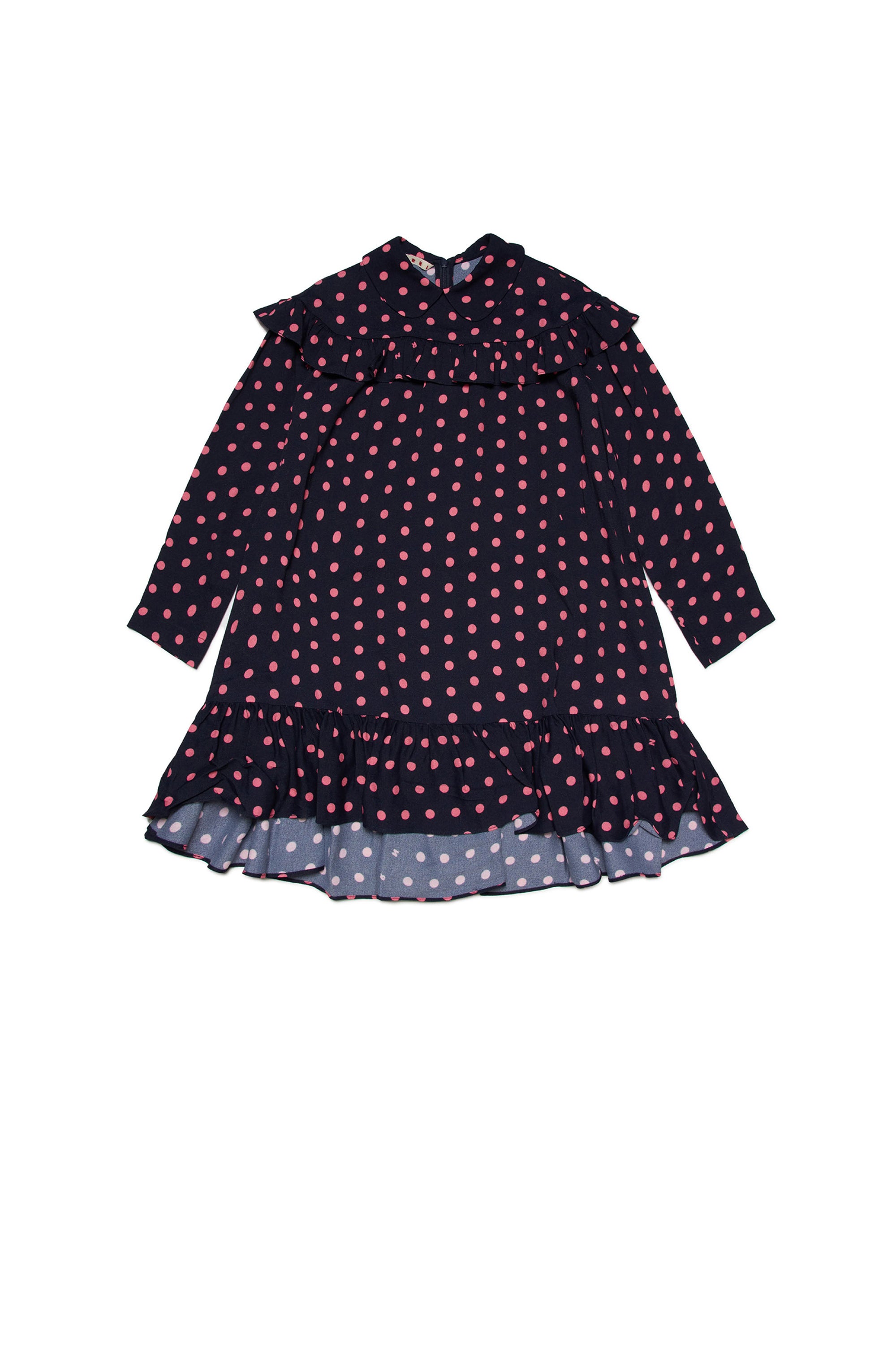 Ruffled and patterned dress - Blue Navy