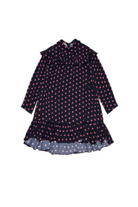 Ruffled and patterned dress - Blue Navy