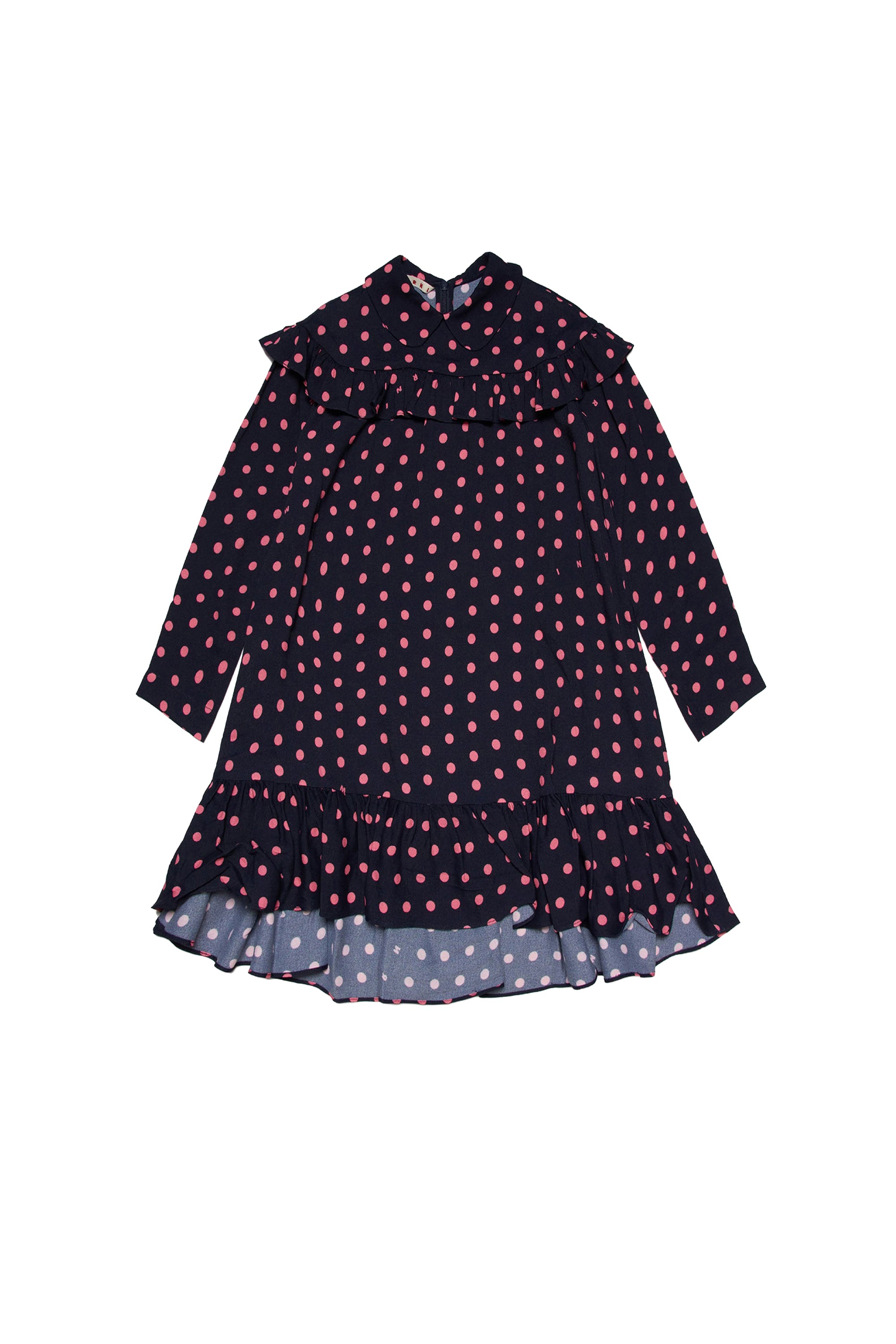 Ruffled and patterned dress - Blue Navy