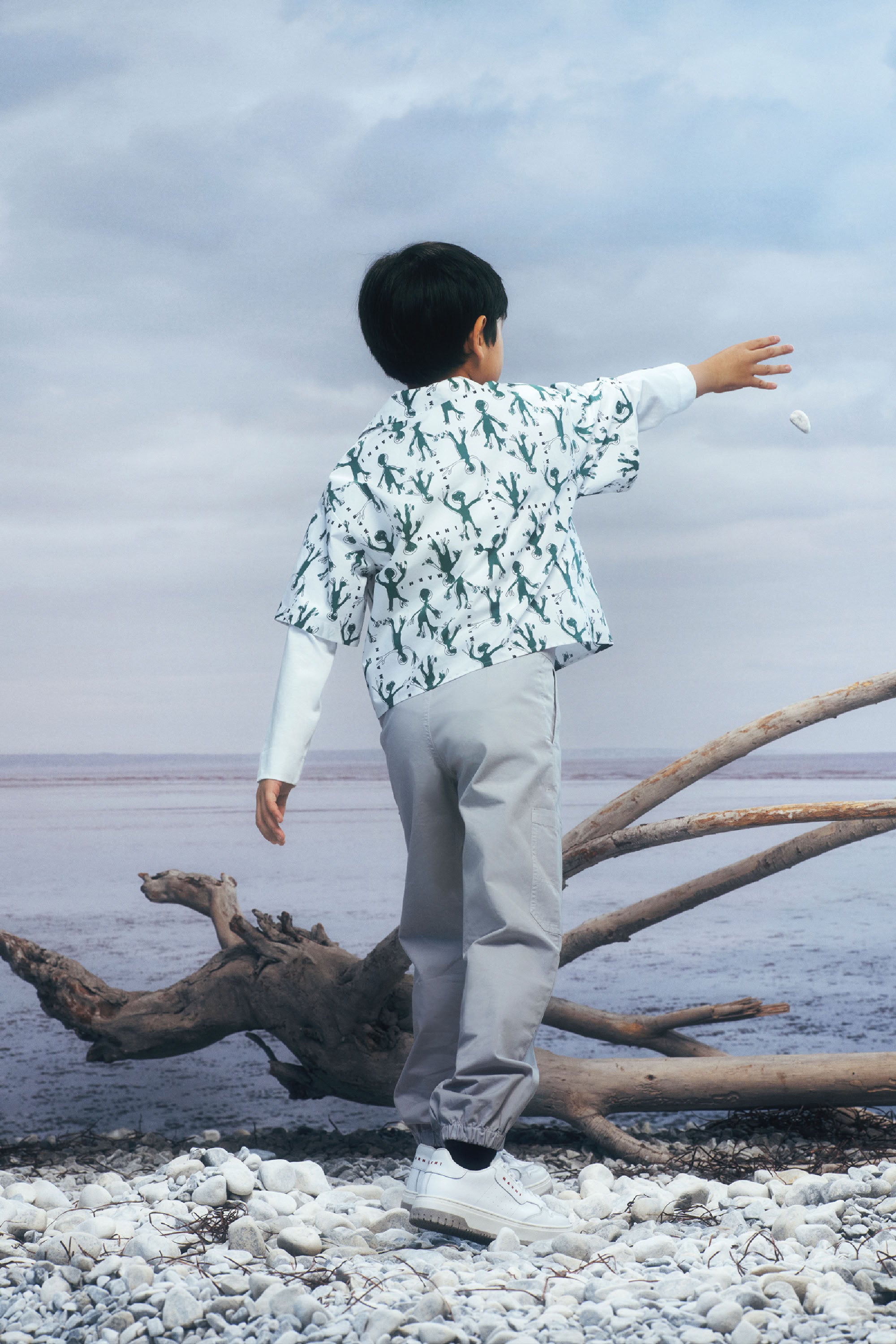 Printed shirt with pockets - White