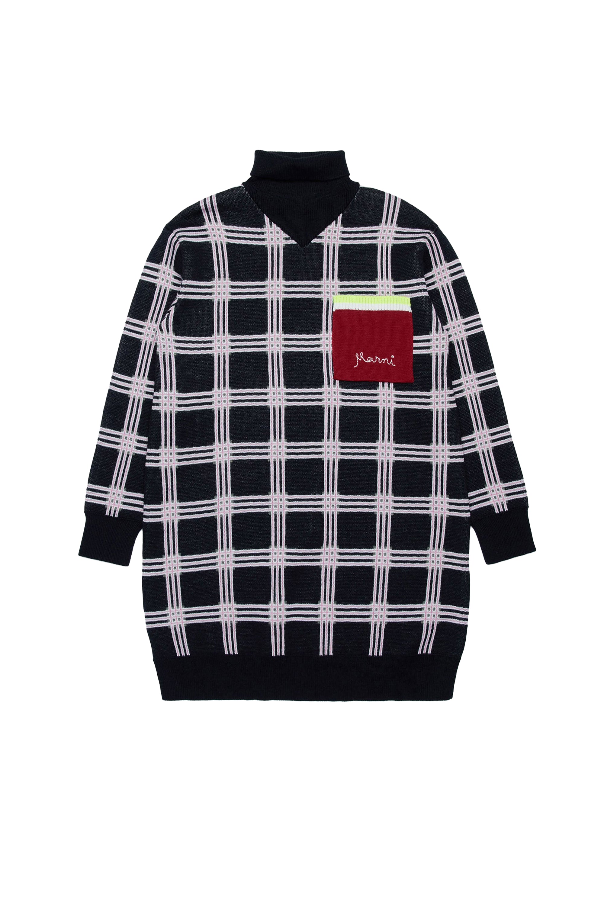 Wool check dress - Black
