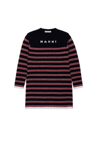 Wool blend striped dress - Black