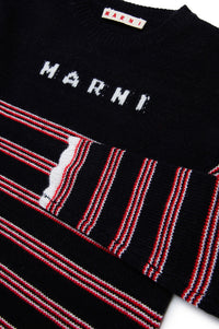 Wool blend striped dress - Black