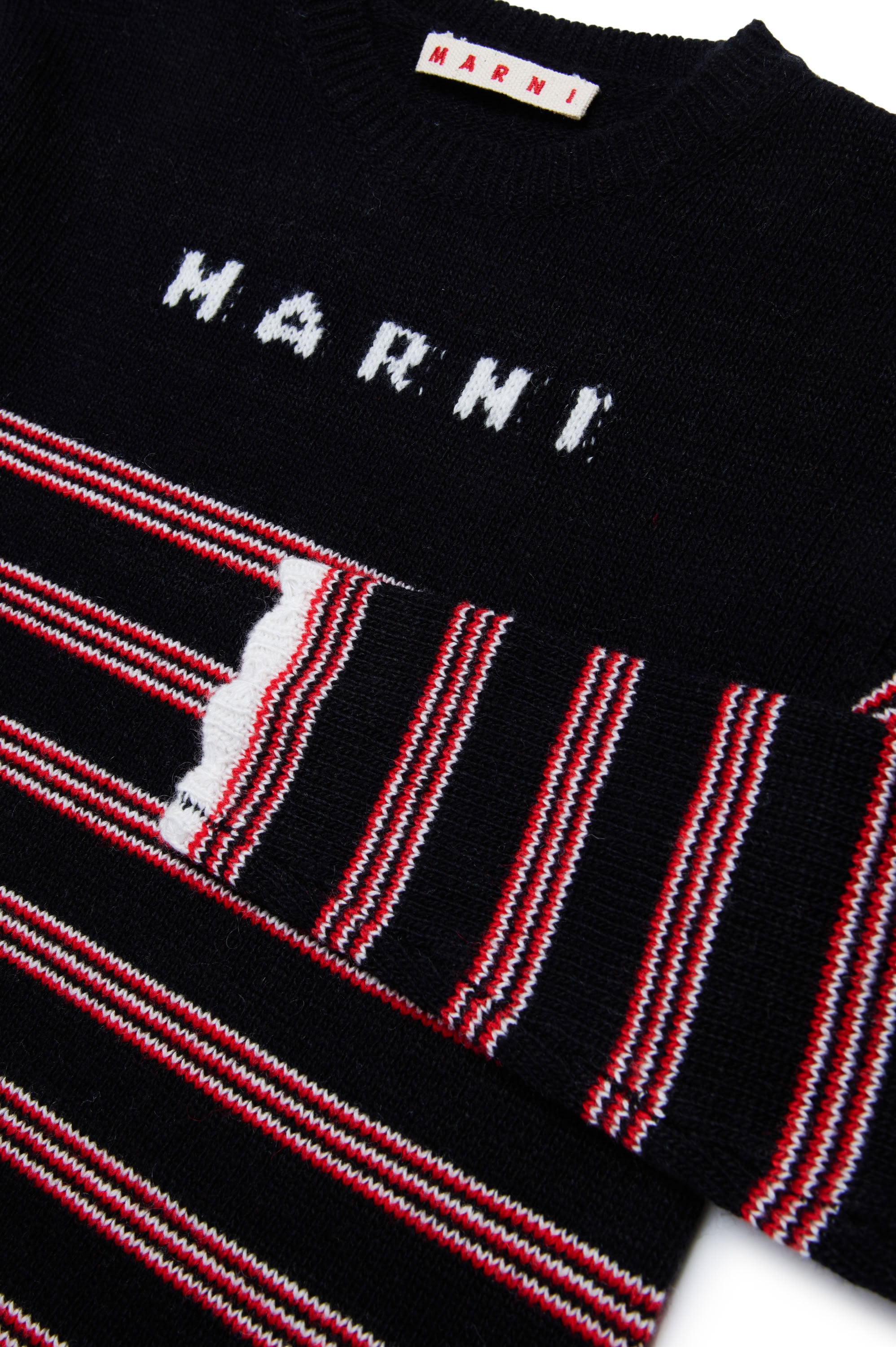 Wool blend striped dress - Black