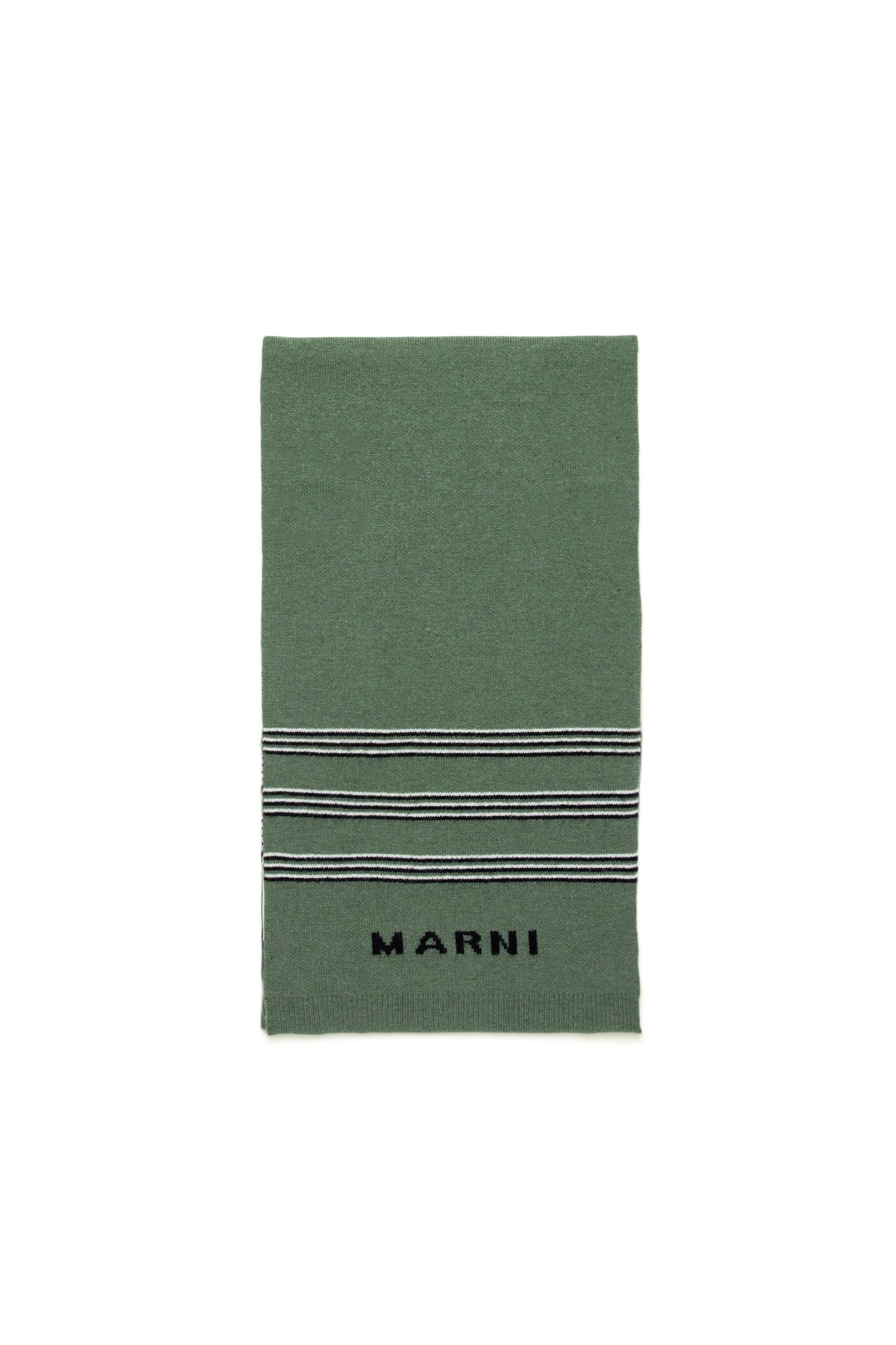 Wool blend striped scarf - Deep Lichen Green