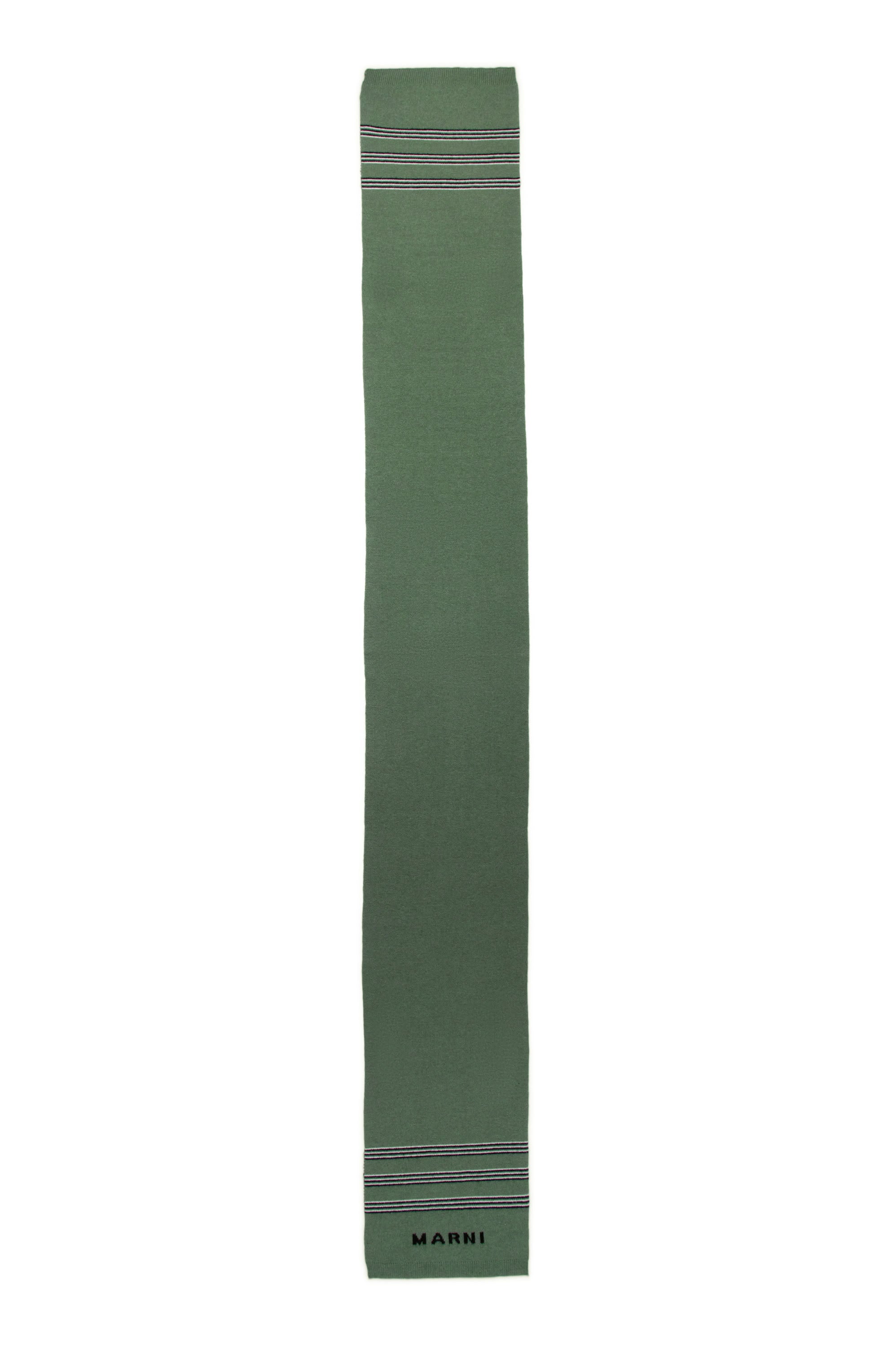 Wool blend striped scarf - Deep Lichen Green