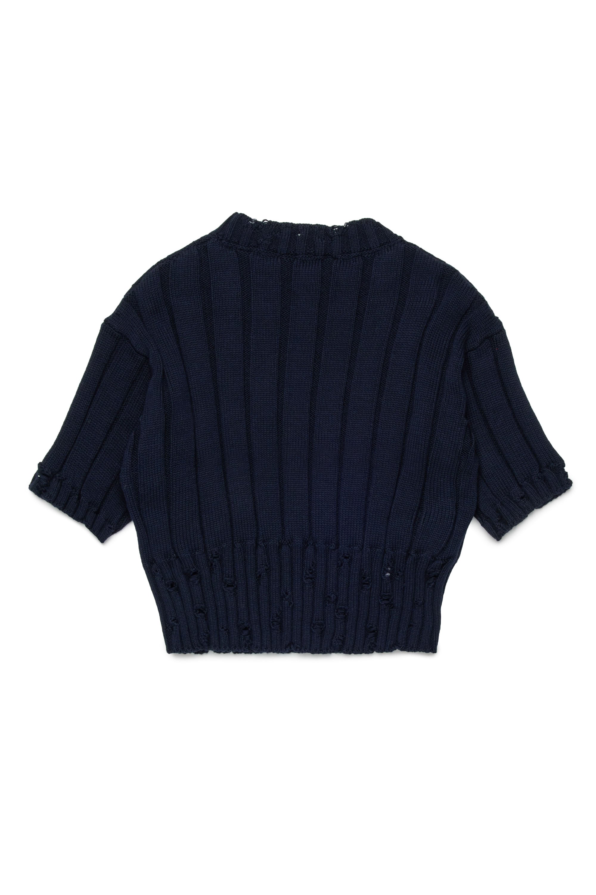 Pull à manches courte à broderie en maille - Blue Navy