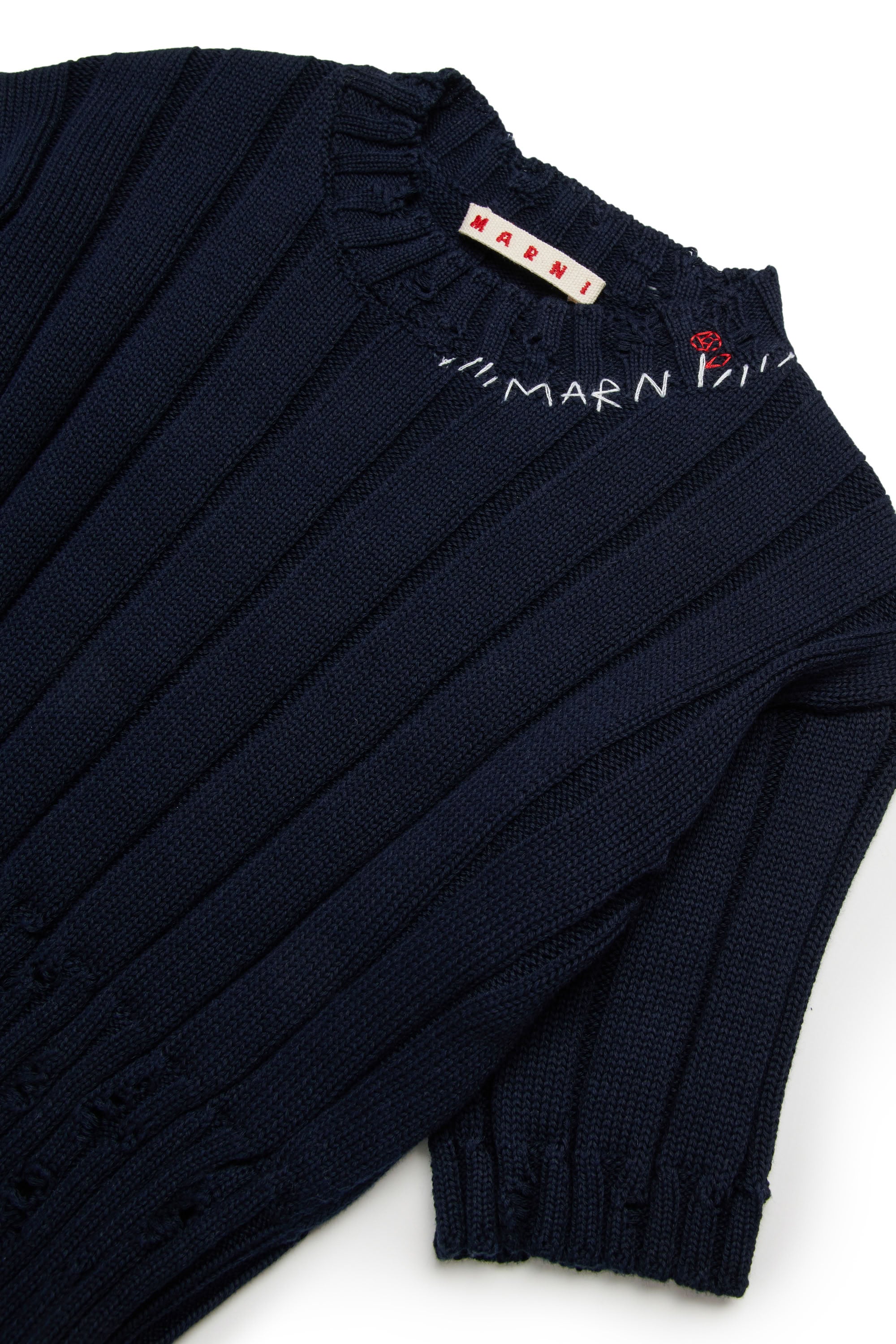 Pull à manches courte à broderie en maille - Blue Navy