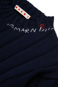 Pull à manches courte à broderie en maille - Blue Navy