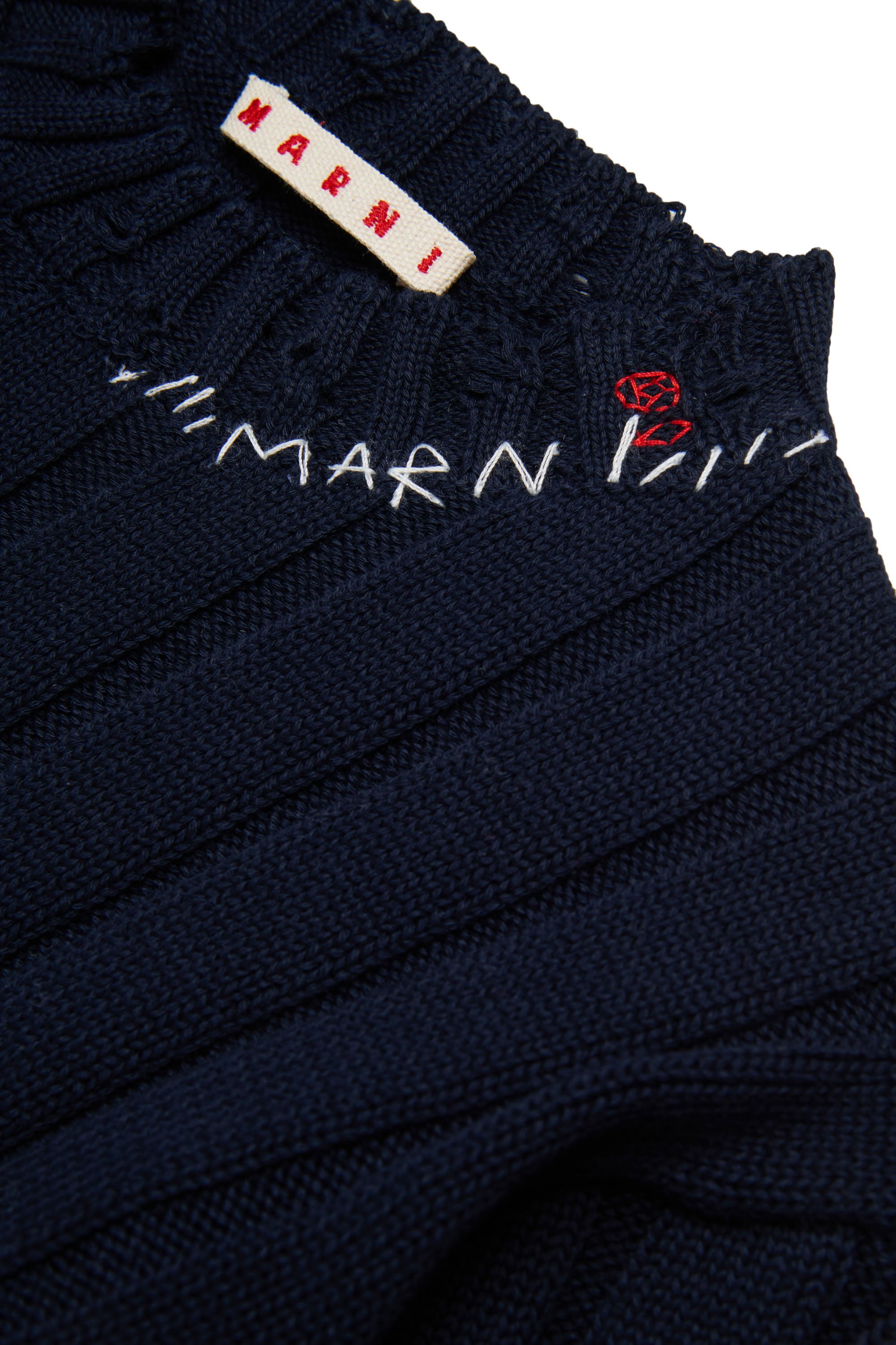 Pull à manches courte à broderie en maille - Blue Navy