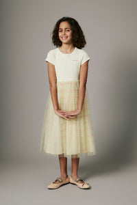 Short-sleeved flared dress - Hangtag Yellow
