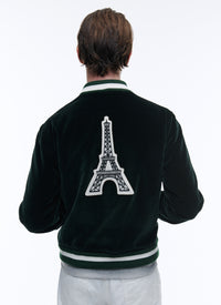 Bomber en velours Tour Eiffel - Vert Bouteille