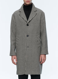 Manteau en drap de laine à motif pied de poule - Noir & Blanc