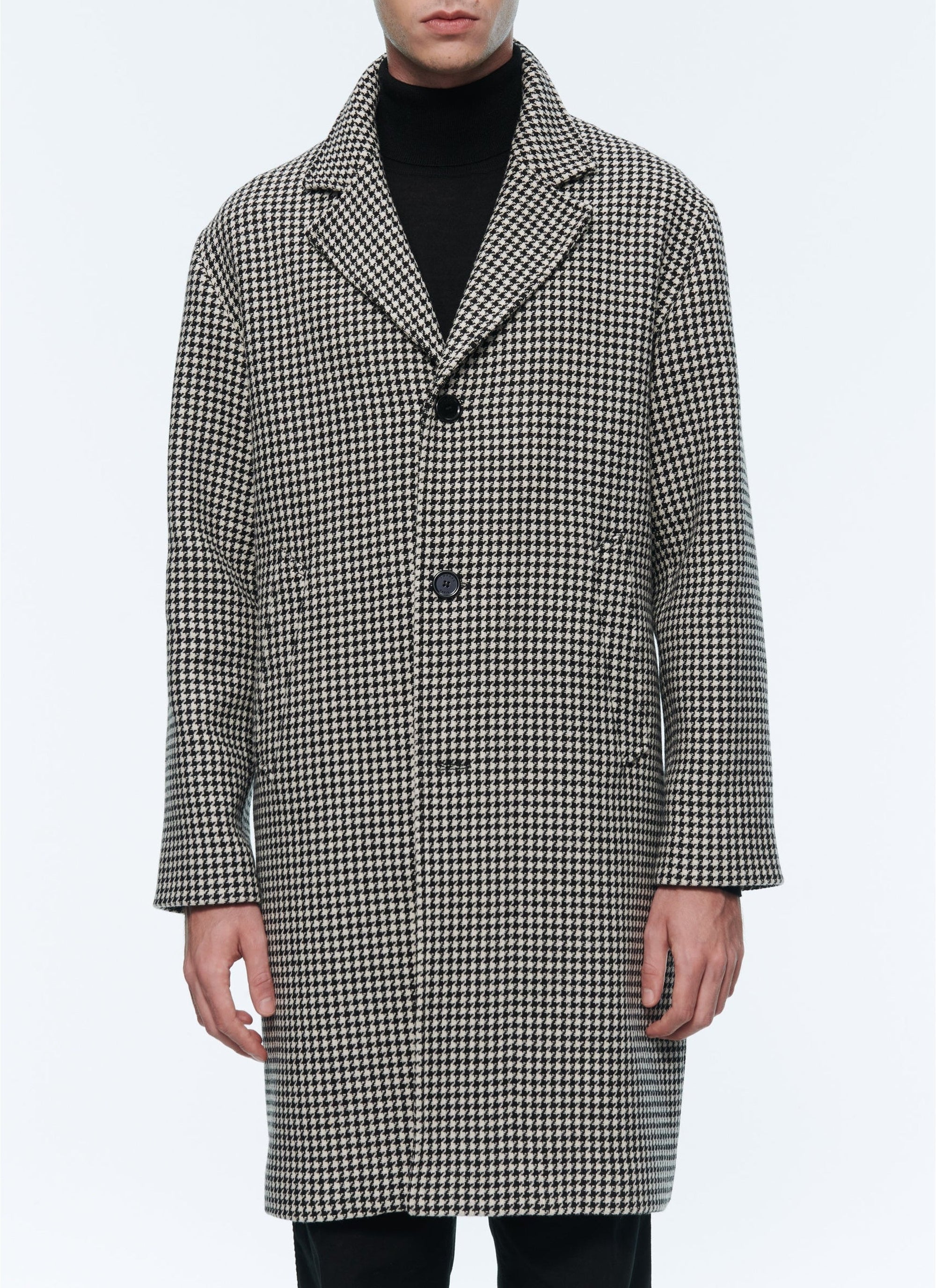 Manteau en drap de laine à motif pied de poule - Noir & Blanc