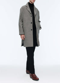 Manteau en drap de laine à motif pied de poule - Noir & Blanc