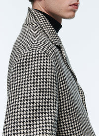 Manteau en drap de laine à motif pied de poule - Noir & Blanc