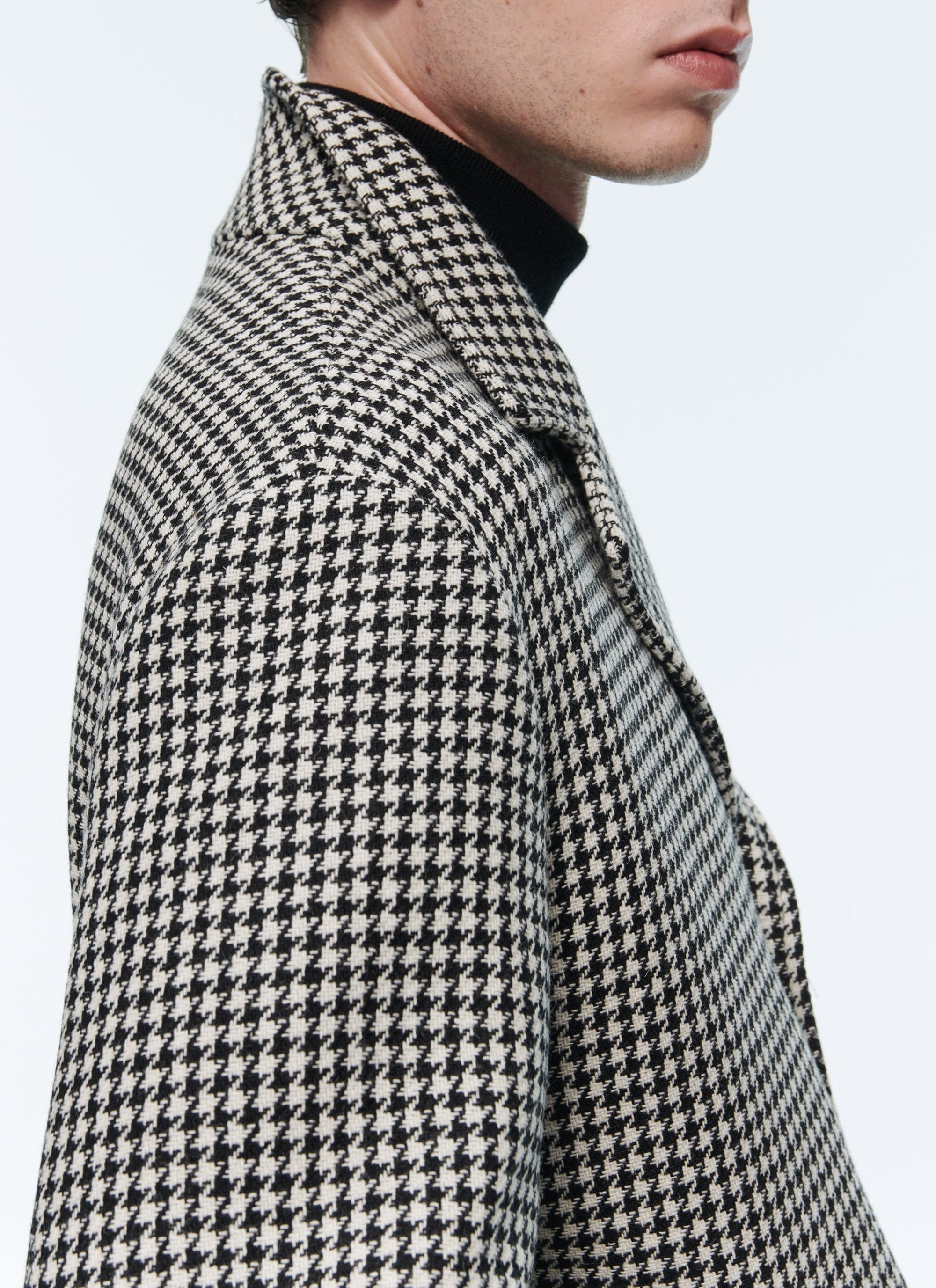 Manteau en drap de laine à motif pied de poule - Noir & Blanc