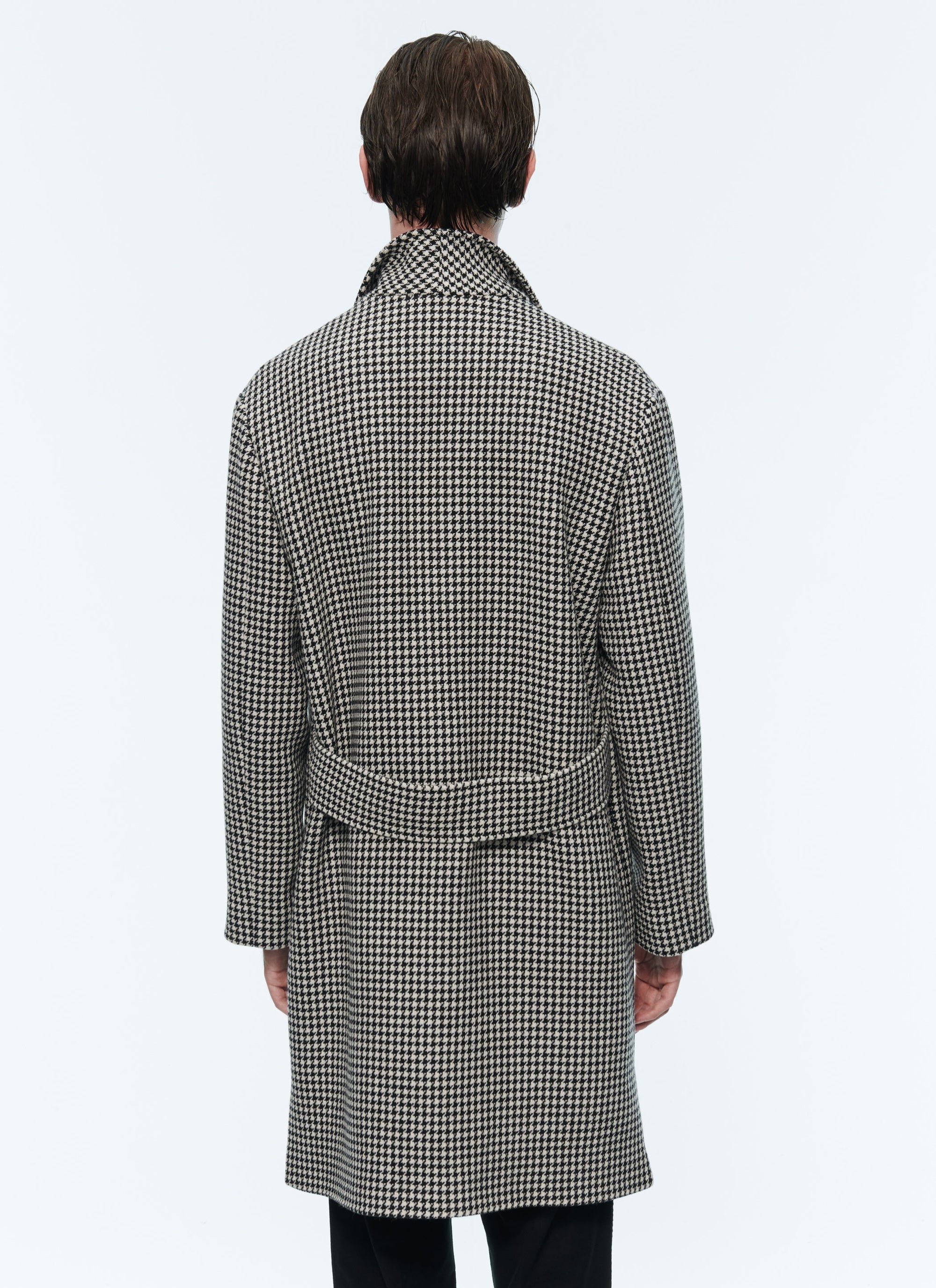 Manteau en drap de laine à motif pied de poule - Noir & Blanc
