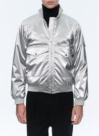 Bomber imperméable à col montant - Argenté