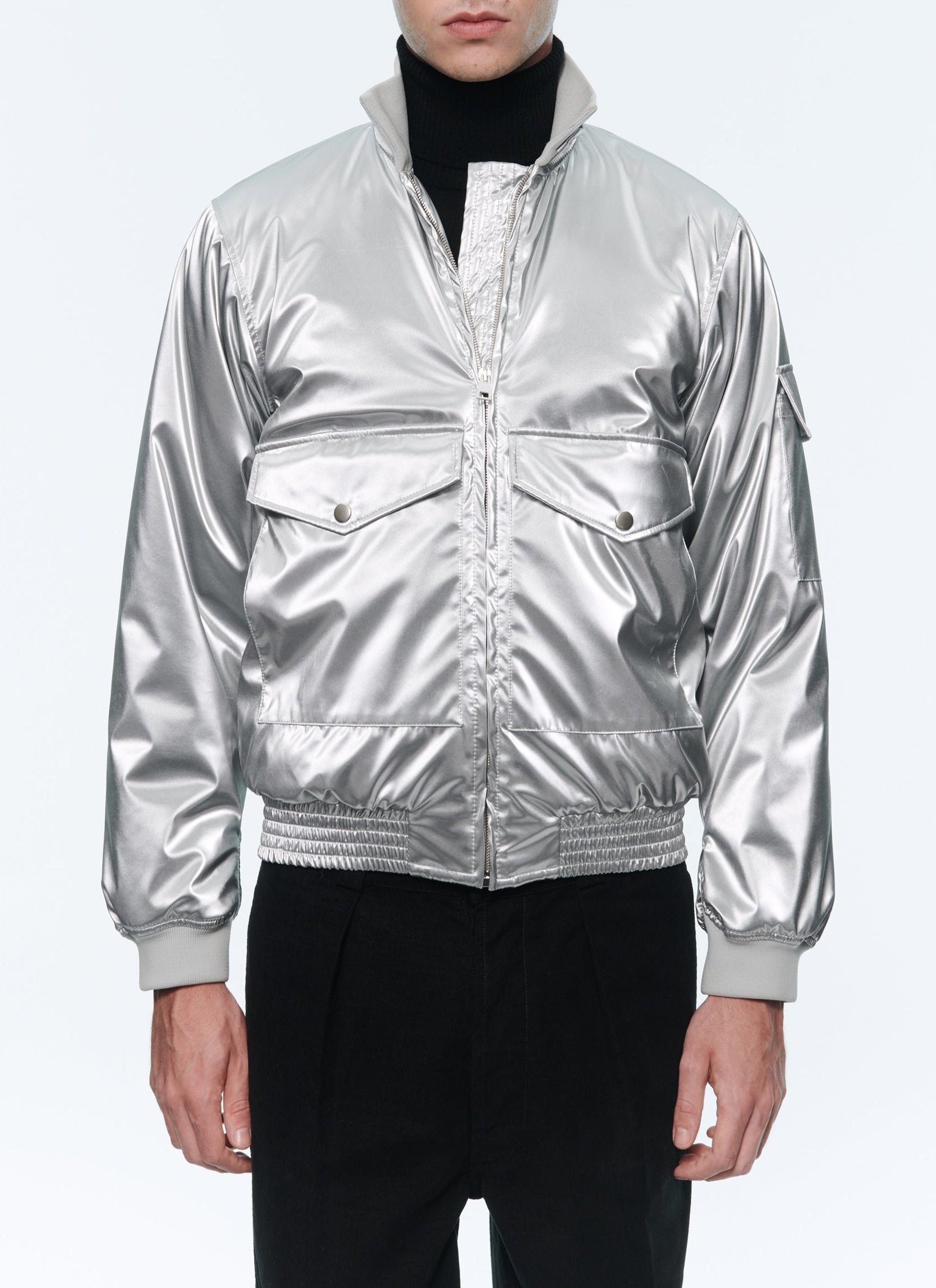 Bomber imperméable à col montant - Argenté