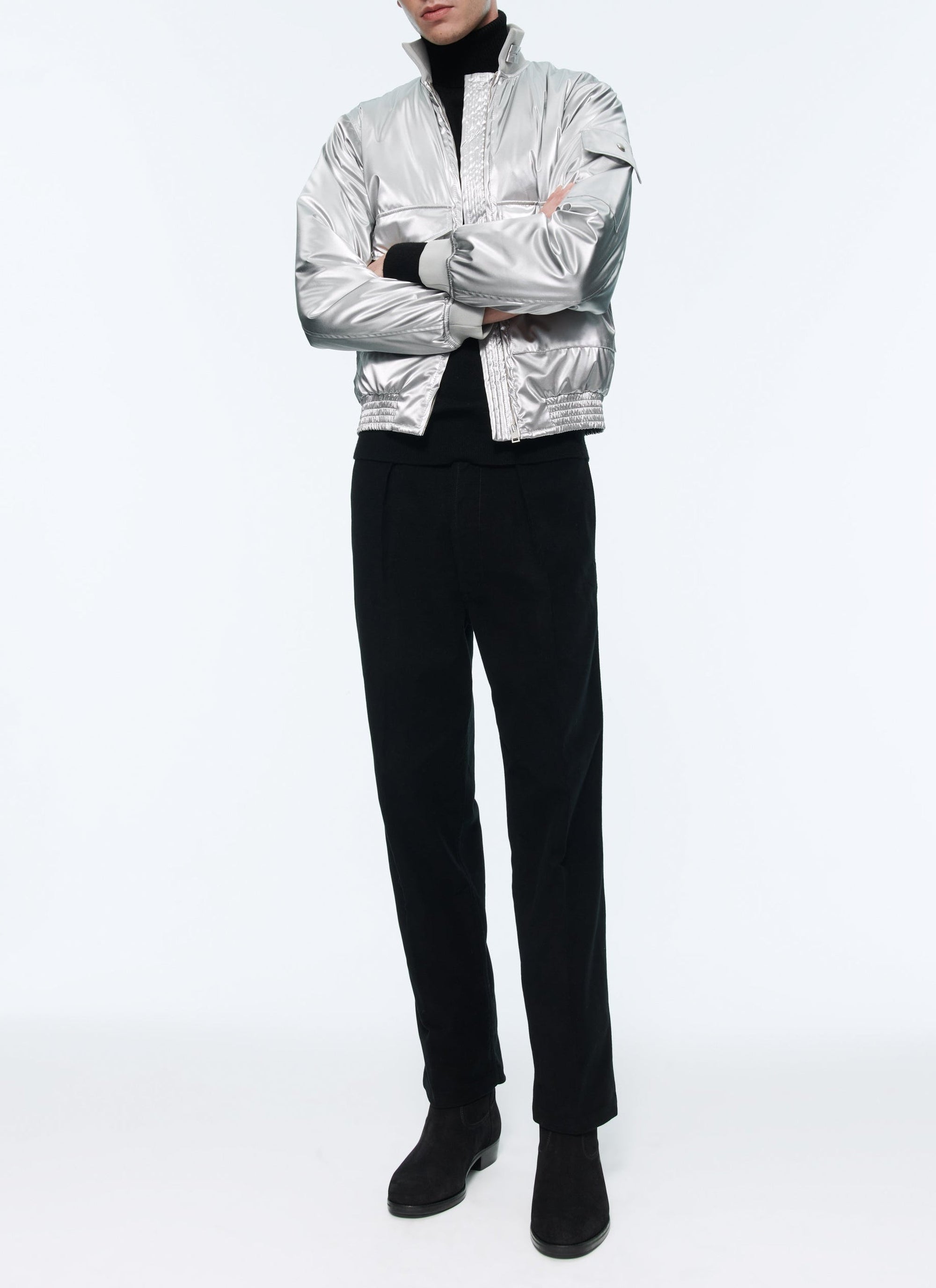 Bomber imperméable à col montant - Argenté