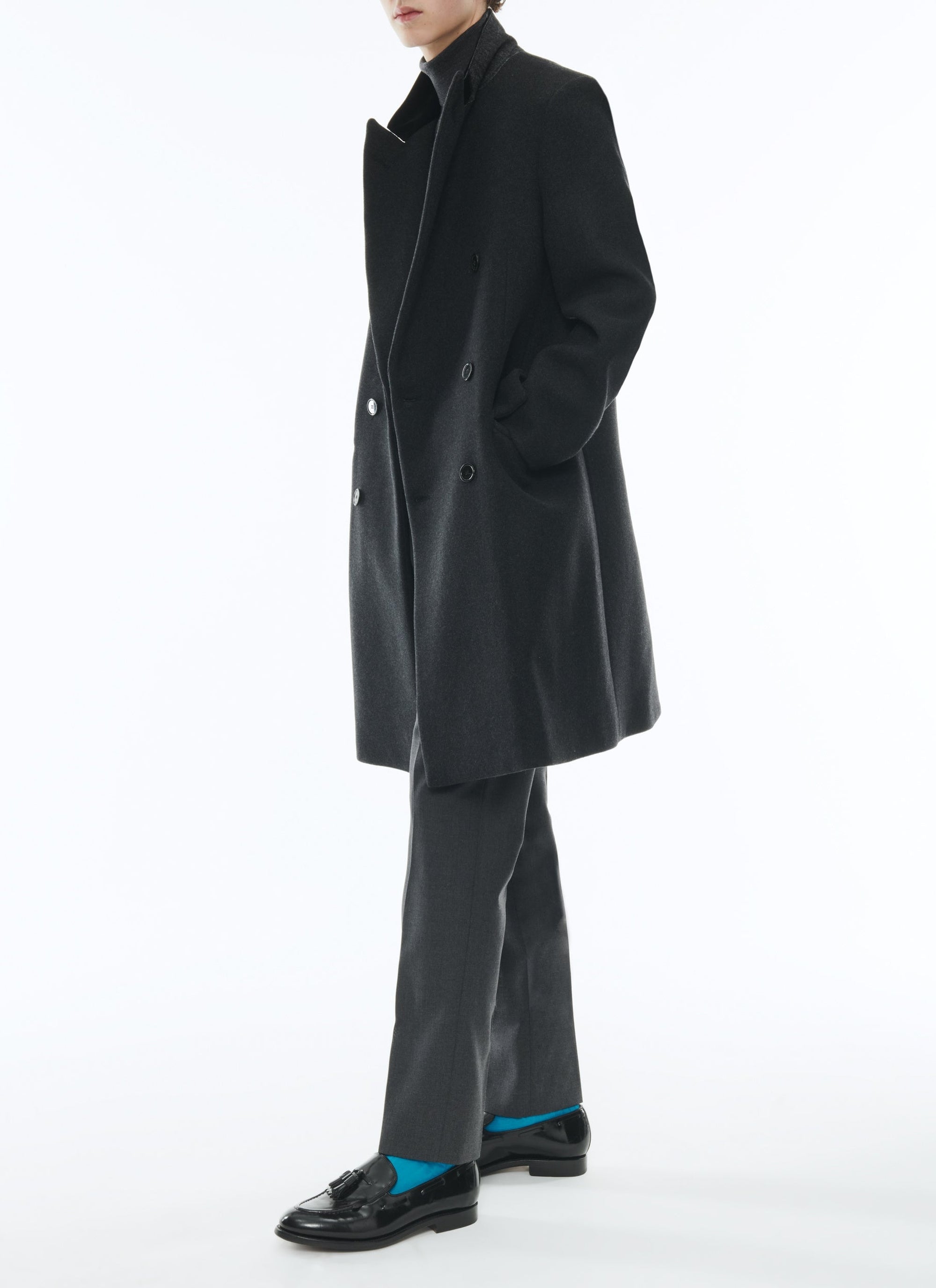 Manteau croisé en laine - Anthracite