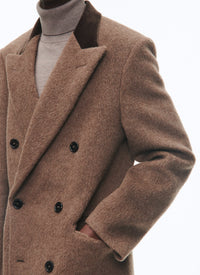 Manteau croisé en laine - Noisette