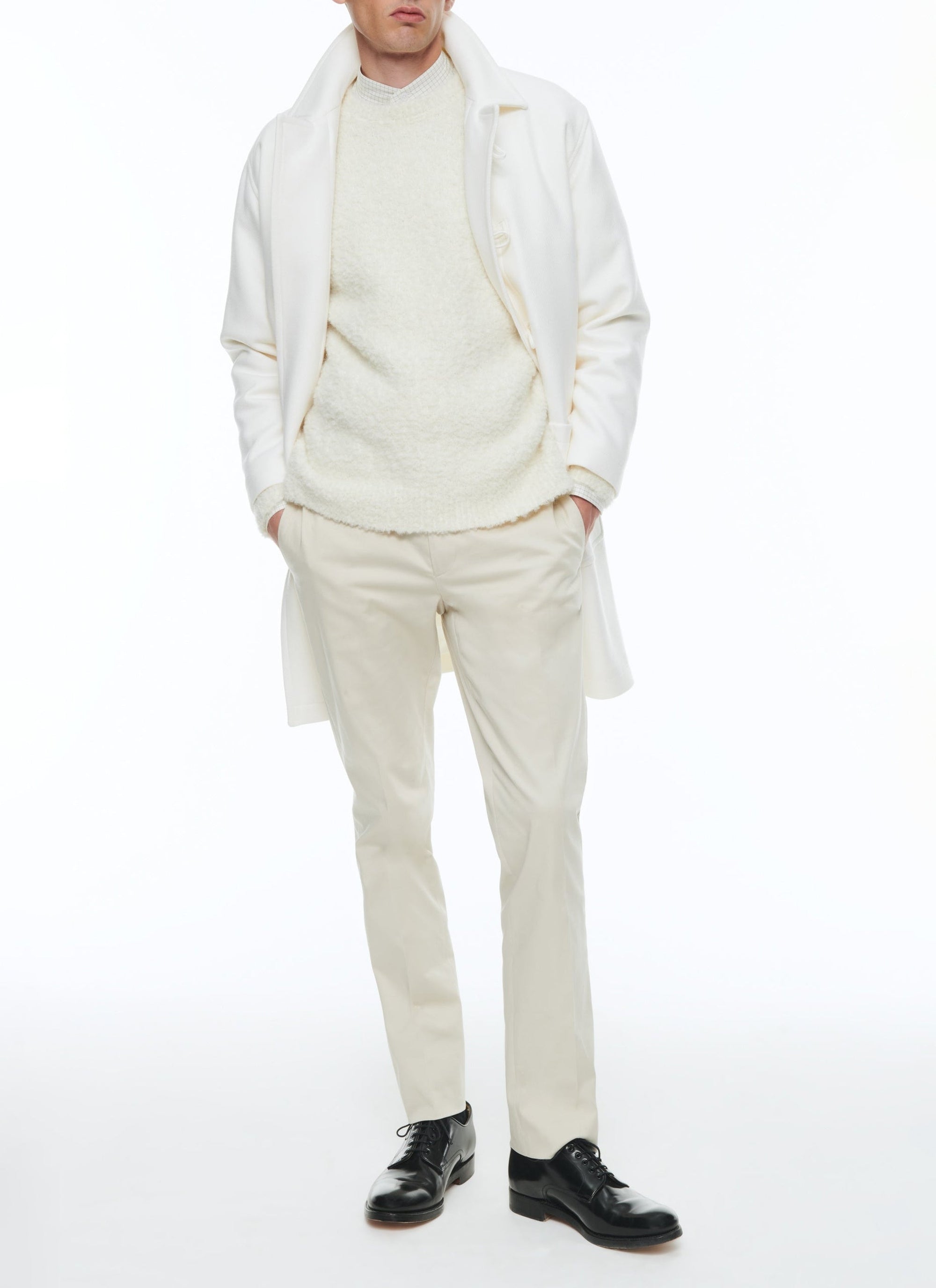 Coat in wool cloth - Ecru