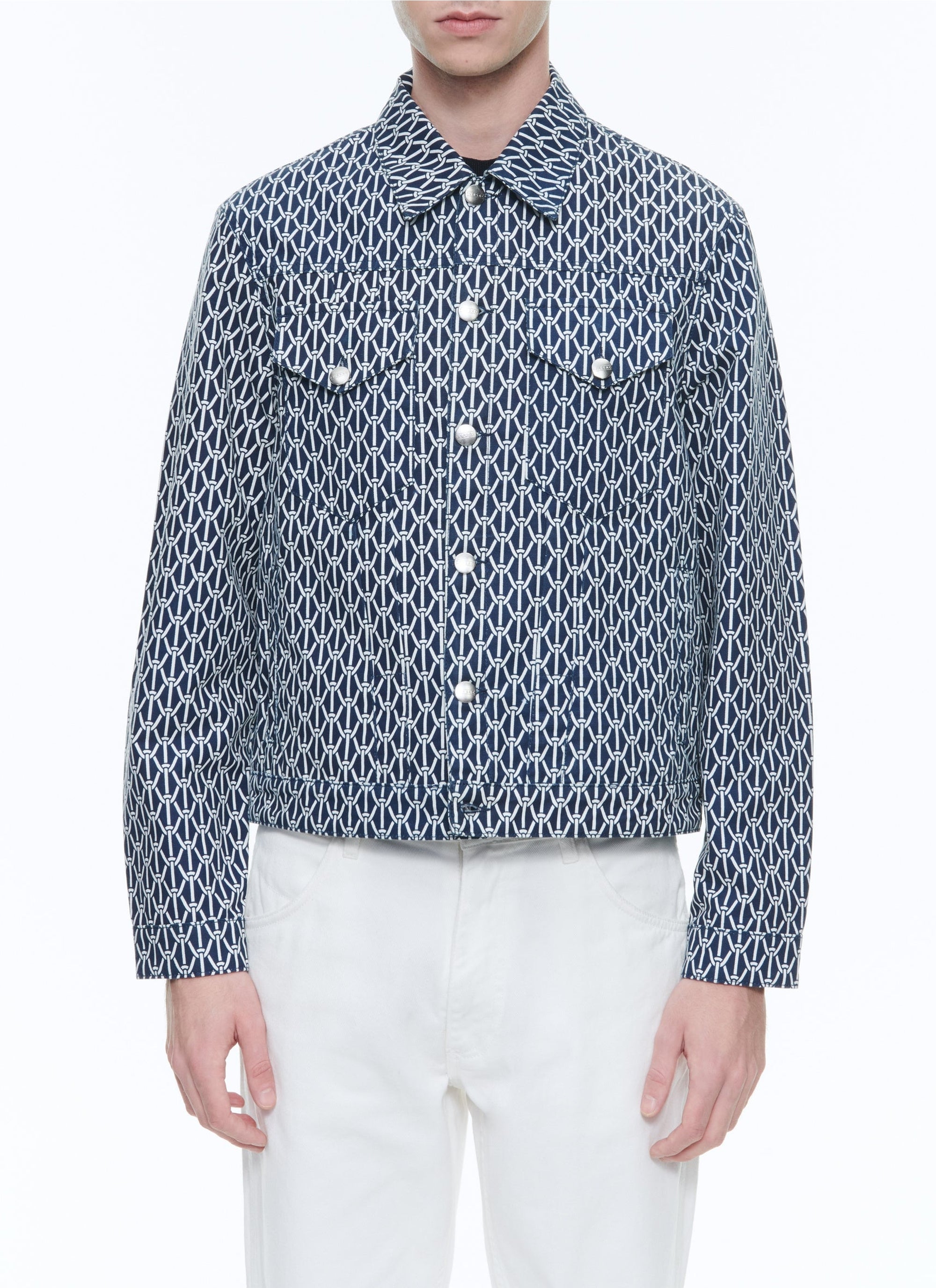 Blouson en serge de coton à imprimé cordes - Bleu Marine