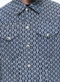 Blouson en serge de coton à imprimé cordes - Bleu Marine