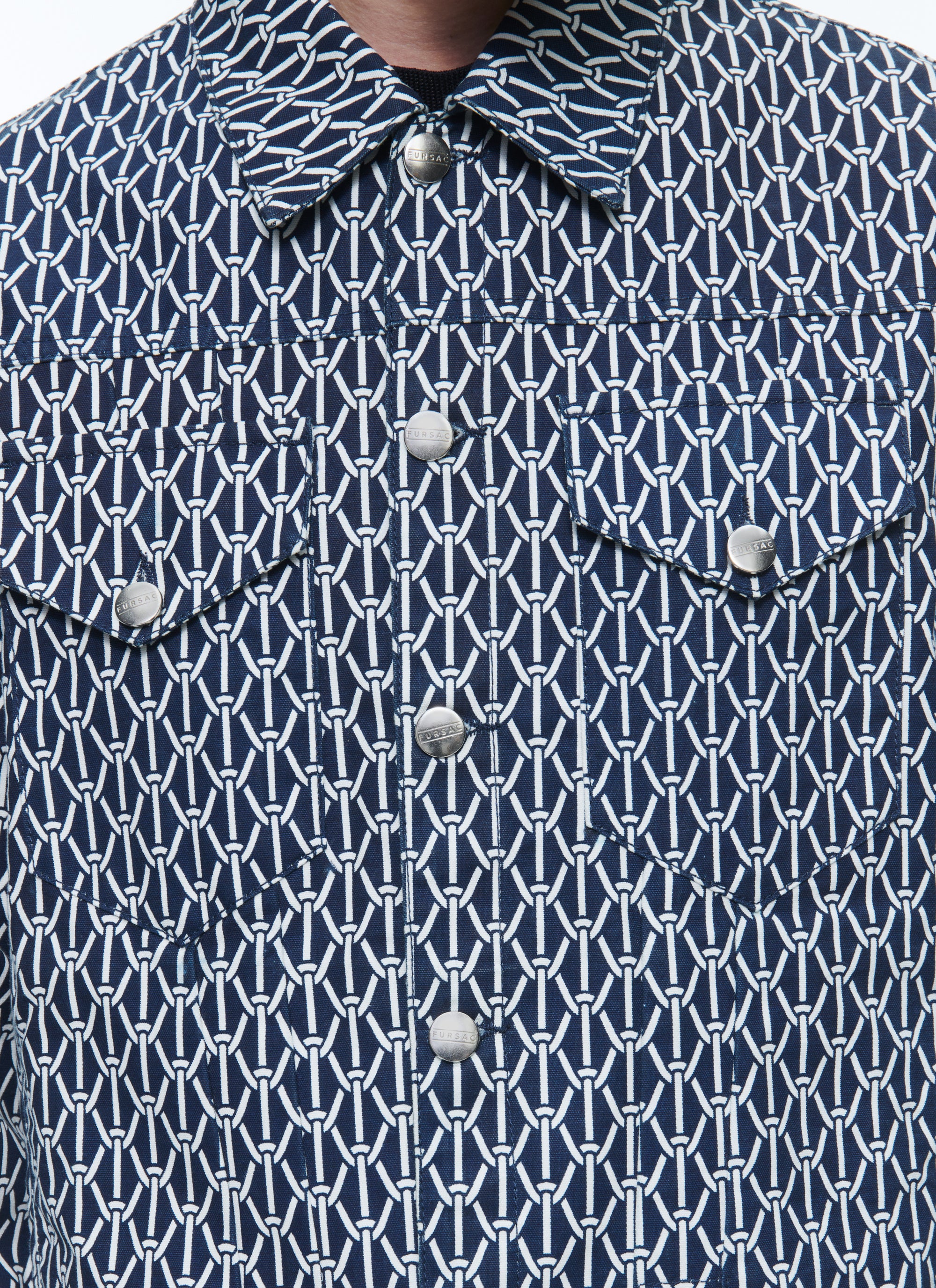 Blouson en serge de coton à imprimé cordes - Bleu Marine