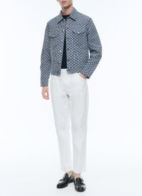 Blouson en serge de coton à imprimé cordes - Bleu Marine