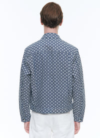 Blouson en serge de coton à imprimé cordes - Bleu Marine