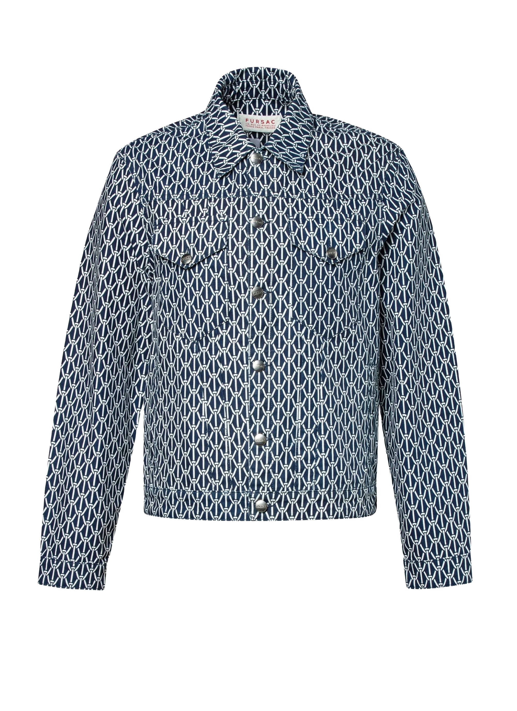 Blouson en serge de coton à imprimé cordes - Bleu Marine