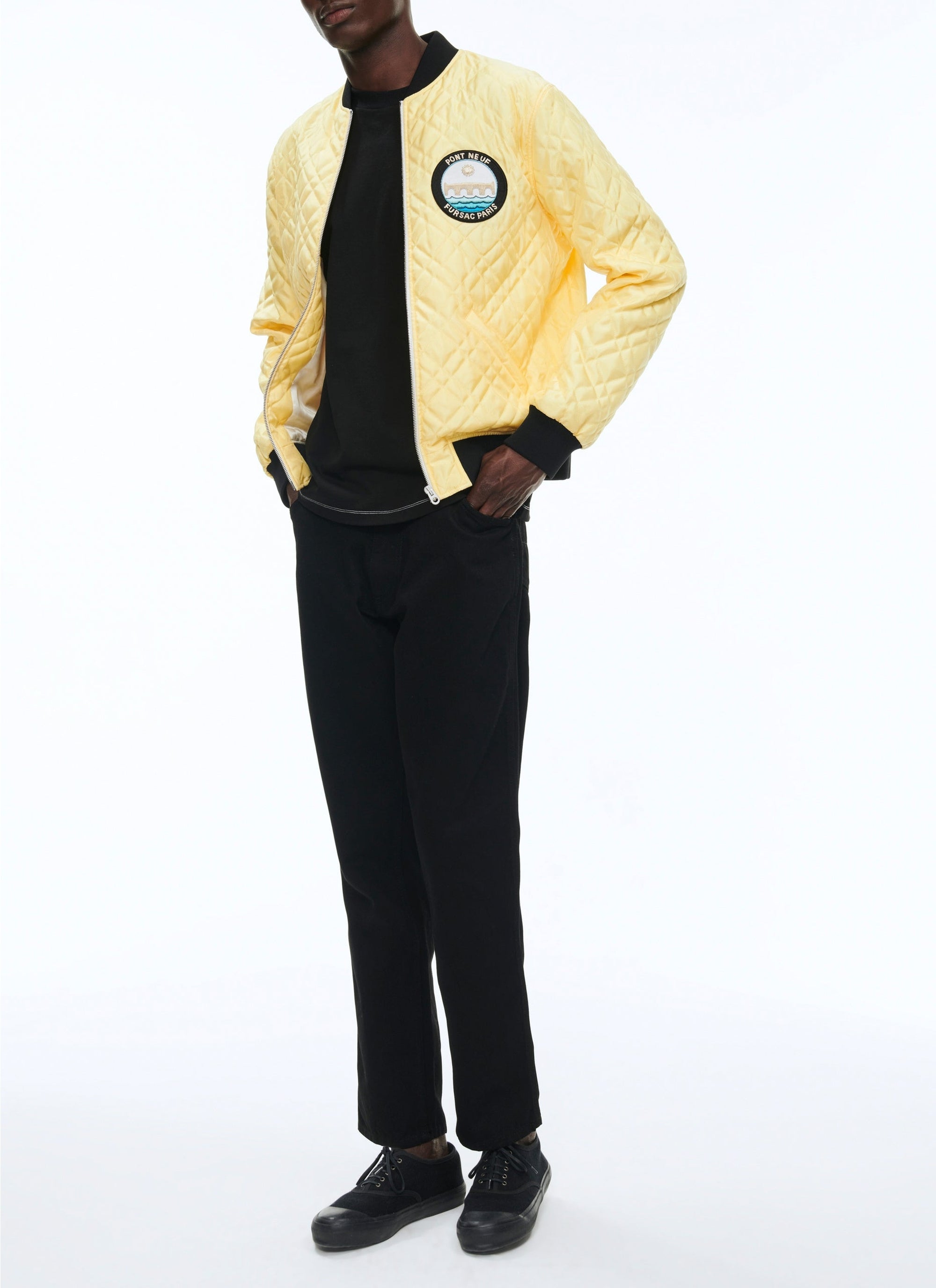 Quilted satin patch jacket - Pale yellow