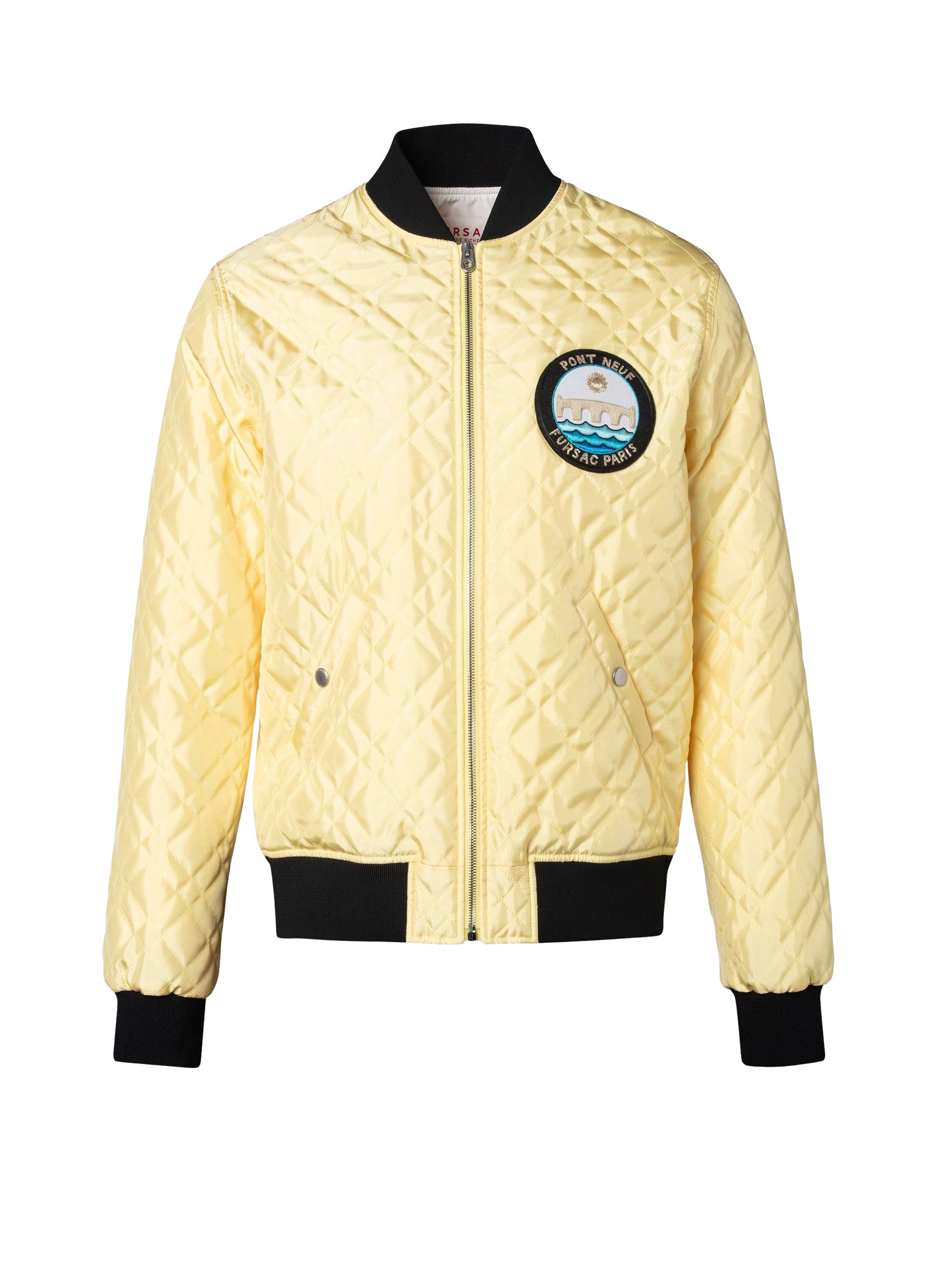 Quilted satin patch jacket - Pale yellow