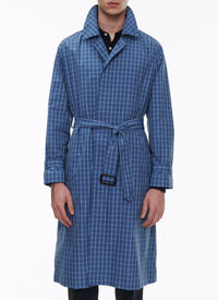 Trench-coat en toile déperlante à carreaux - Bleu